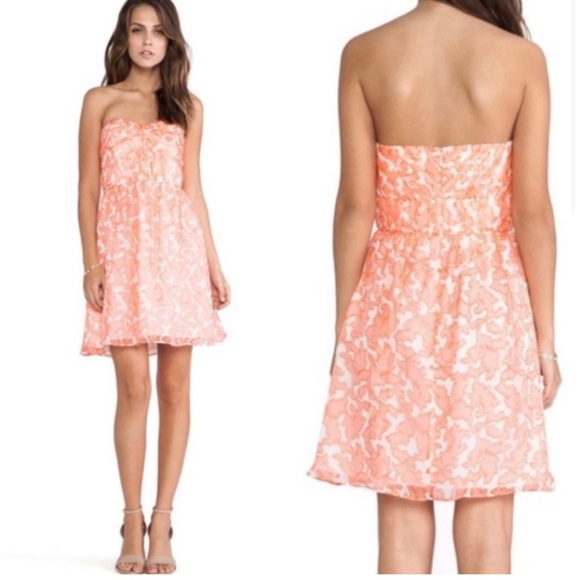 4860 Coral Chiffon Strapless Dress